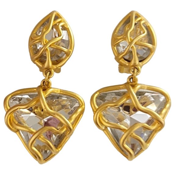 Norma Jean Matte Gold Tone Modernist Brutalist Teardrop Clip-On Earrings K984 - Picture 2 of 9